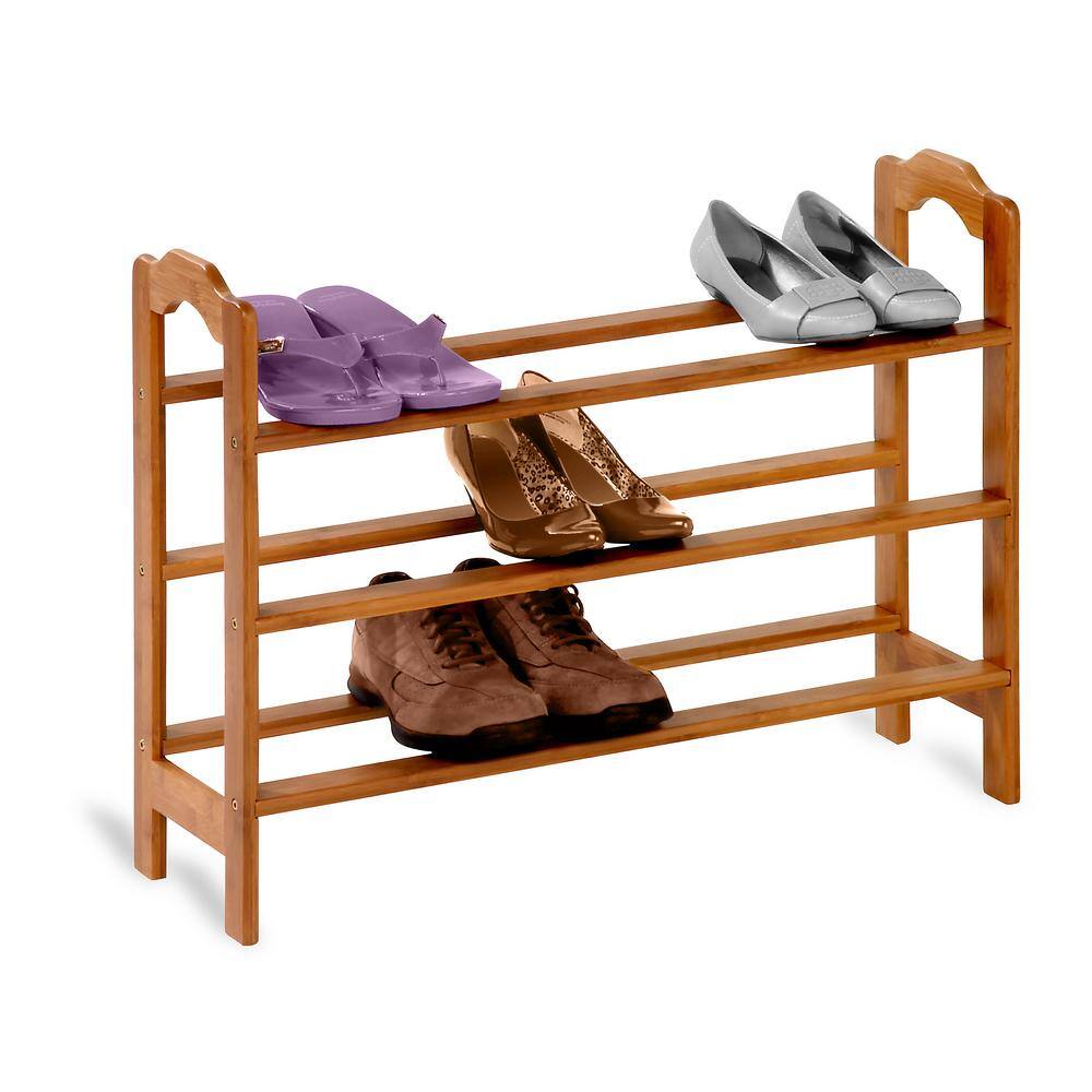 Honey-Can-Do 21 in. H 12-Pair Natural Bamboo 3-Tier Shoe Rack