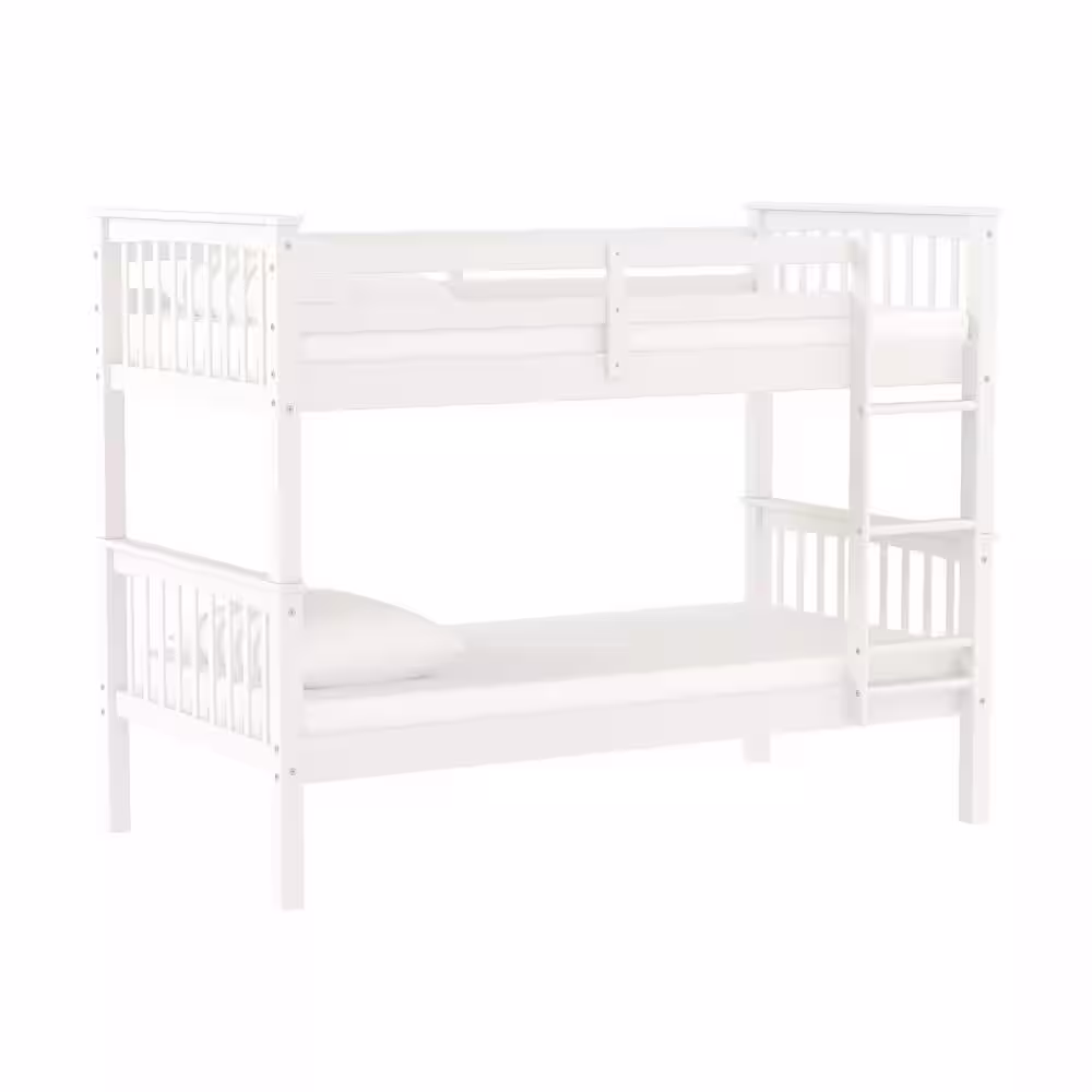 Walker Edison Furniture Company Solid Wood Twin over Twin Mission Design Bunk Bed - White