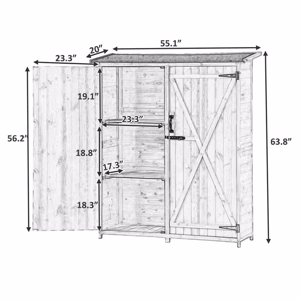 maocao hoom 1.6 ft. W x 4.6 ft. D L x 5.3 ft. H Gray Wood Shed with Double Door (7.36 sq. ft.)