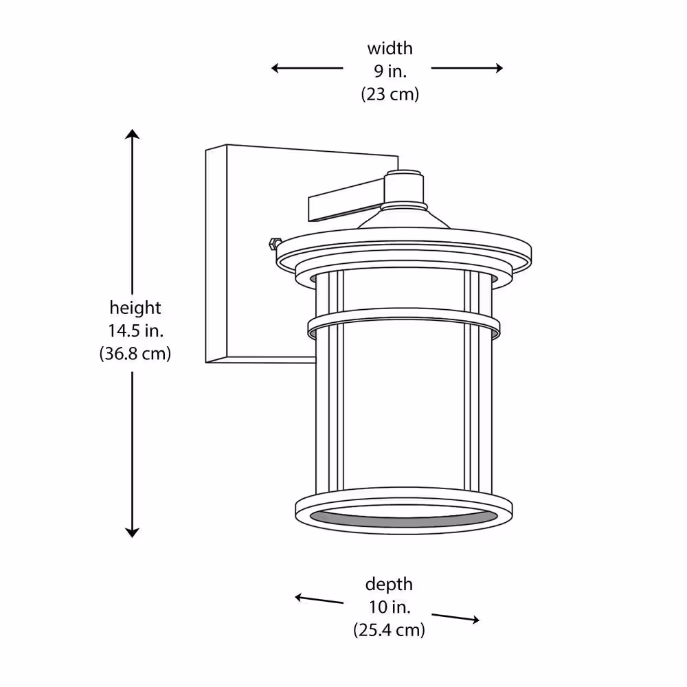 Bel Air Lighting Avalon 14.5 in. 1-Light Black Outdoor Wall Light Fixture with Clear Crackled Glass