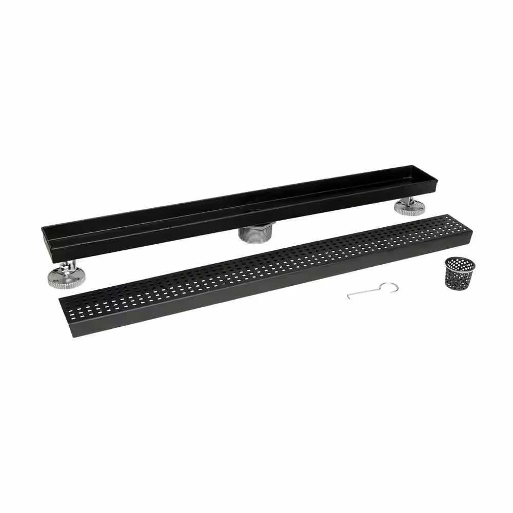 Oatey Designline 24 in. Stainless Steel Linear Shower Drain with Square Pattern Drain Cover in Matte Black