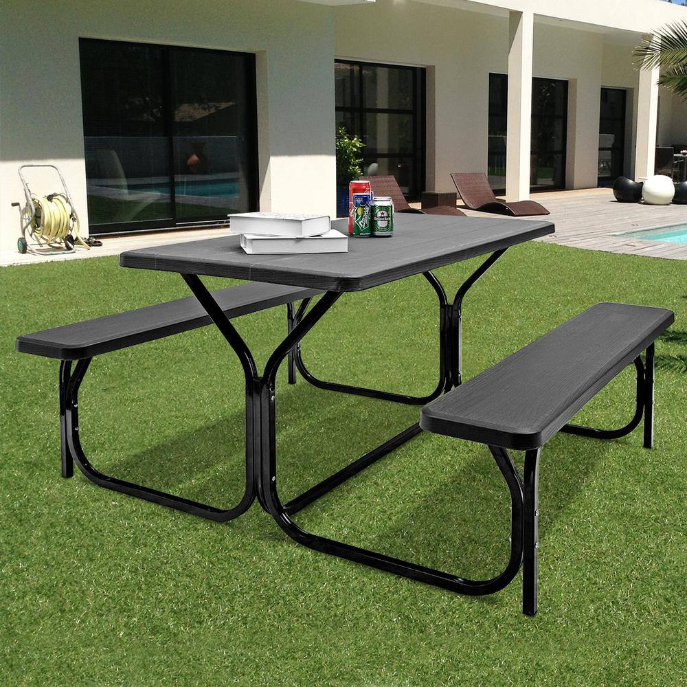 WELLFOR 3-Pieces Rectangular Metal Picnic Table Set