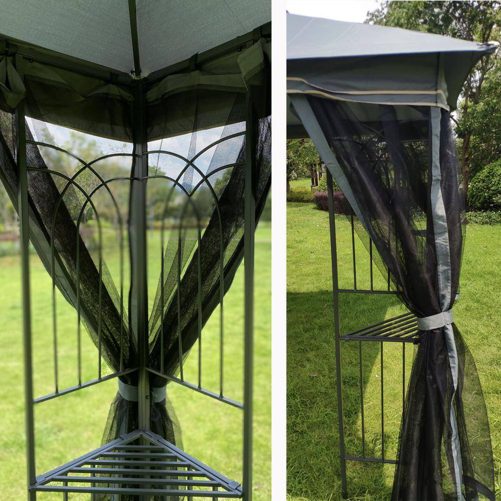 maocao hoom 10 ft. x 10 ft. Gray Canopy Outdoor Patio Garden Gazebo Tent with Blue Curtains