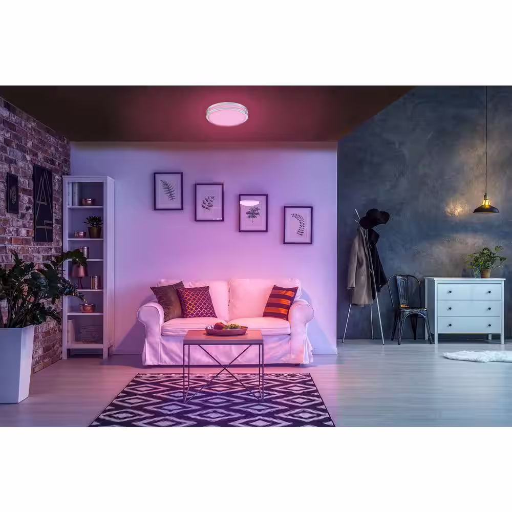 Designers Fountain 14 in. Voice Controlled Colors Brushed Nickel Smart Selectable CCT LED Ceiling Light Flush Mount