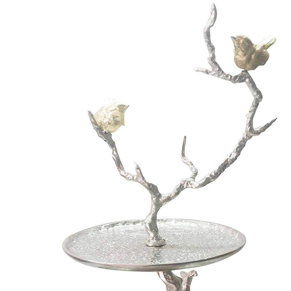 Benjara Impressively Designed Silver Iron Branch 2 Tiered Tray