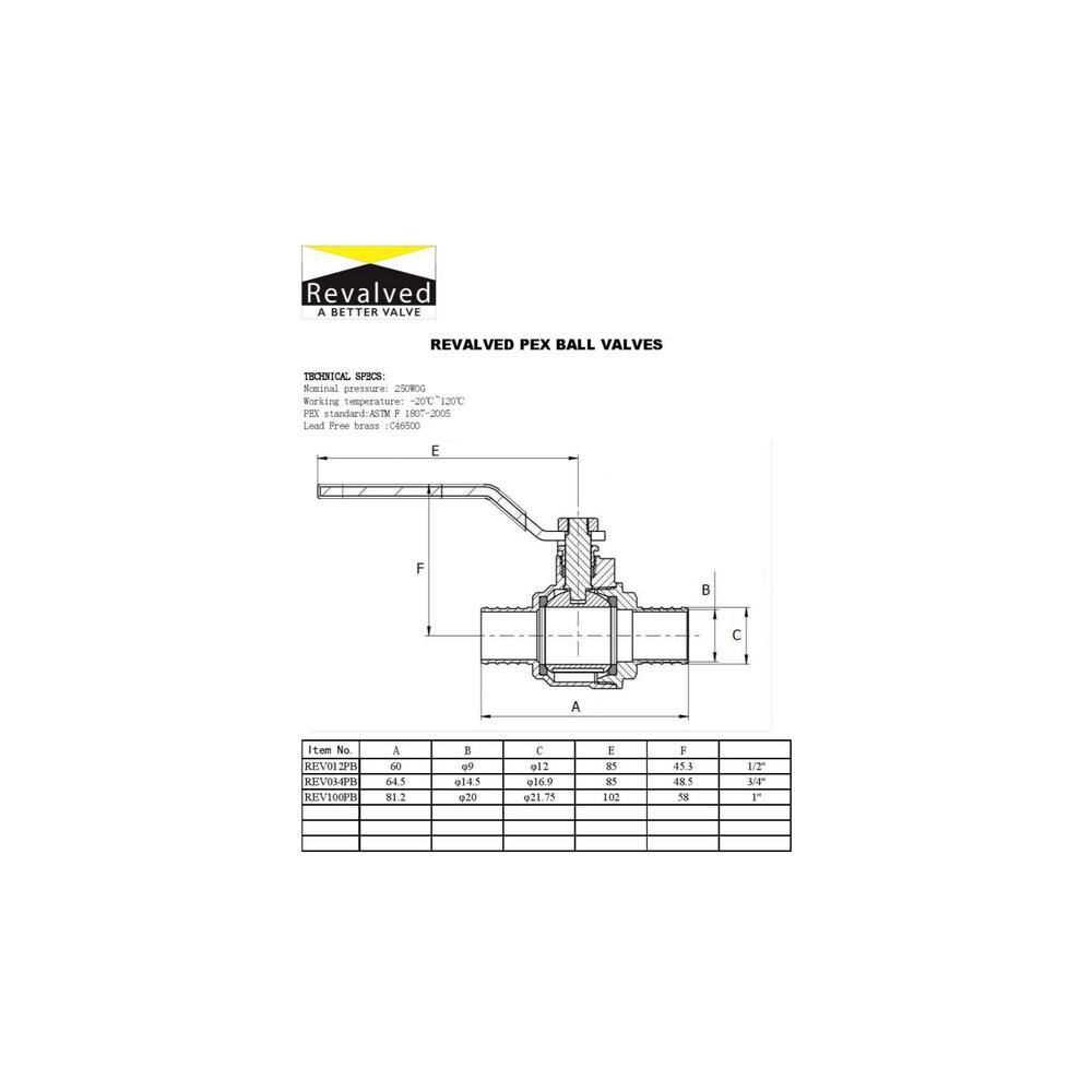REVALVED 1/2 in x 6 in PEX Full Port Brass Ball Valve (10 Pack)