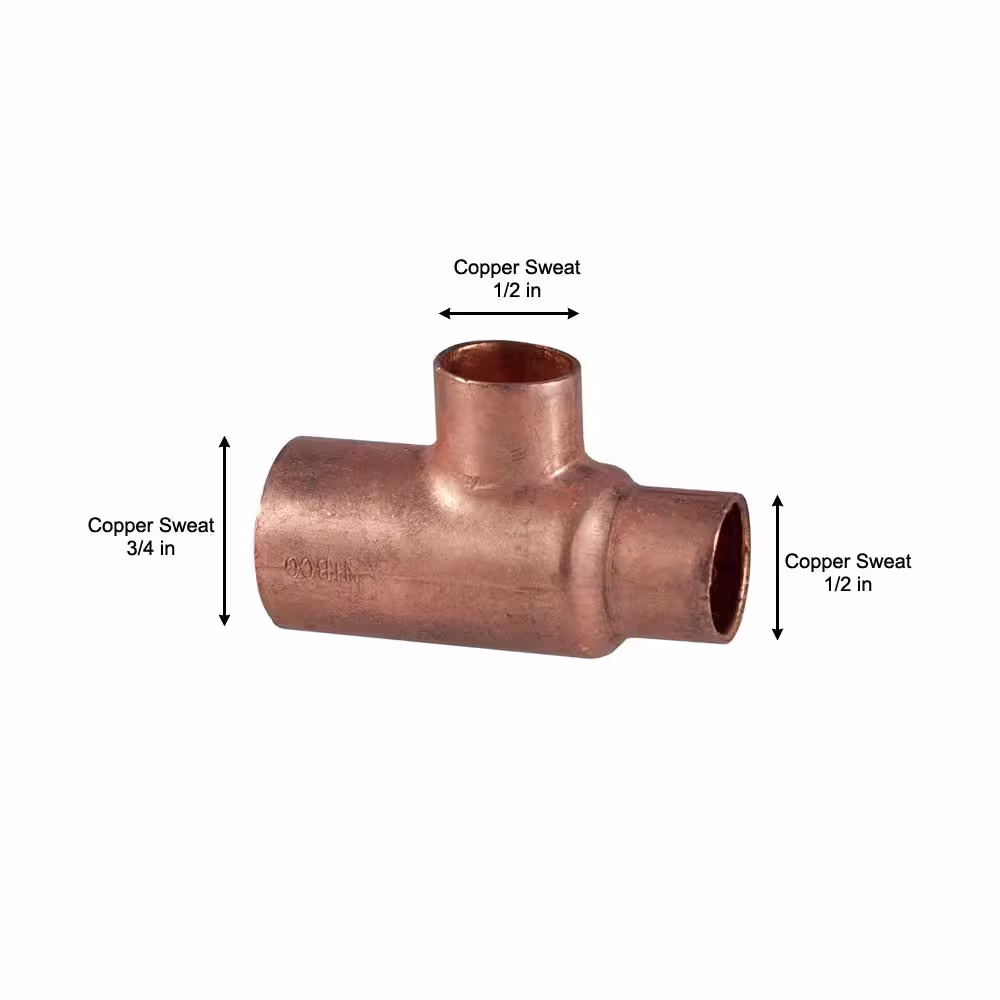 Everbilt 3/4 in. x 1/2 in. x 1/2 in. Copper Pressure All Cup Reducing Tee Fitting
