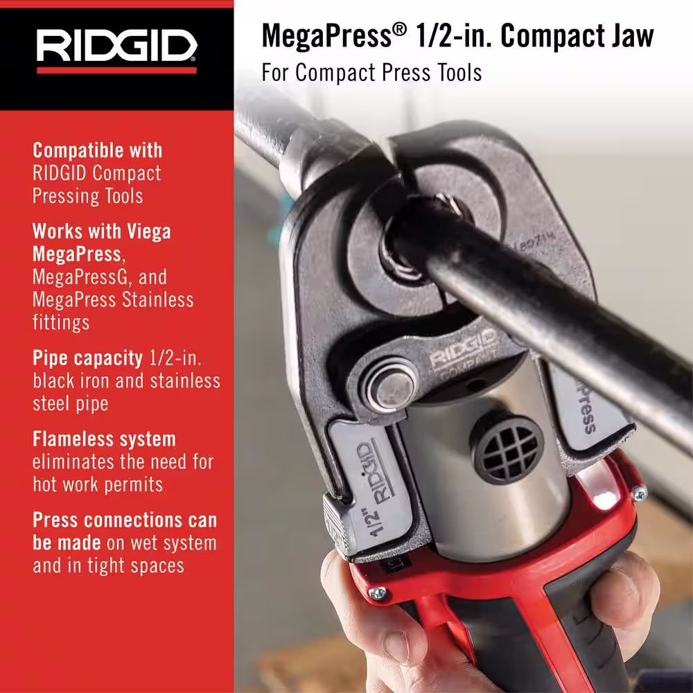 RIDGID MegaPress 1/2 in. Compact Jaw for Compact Press Tools, Versatile Jaw Tool for Small Spaces and Compact Tools