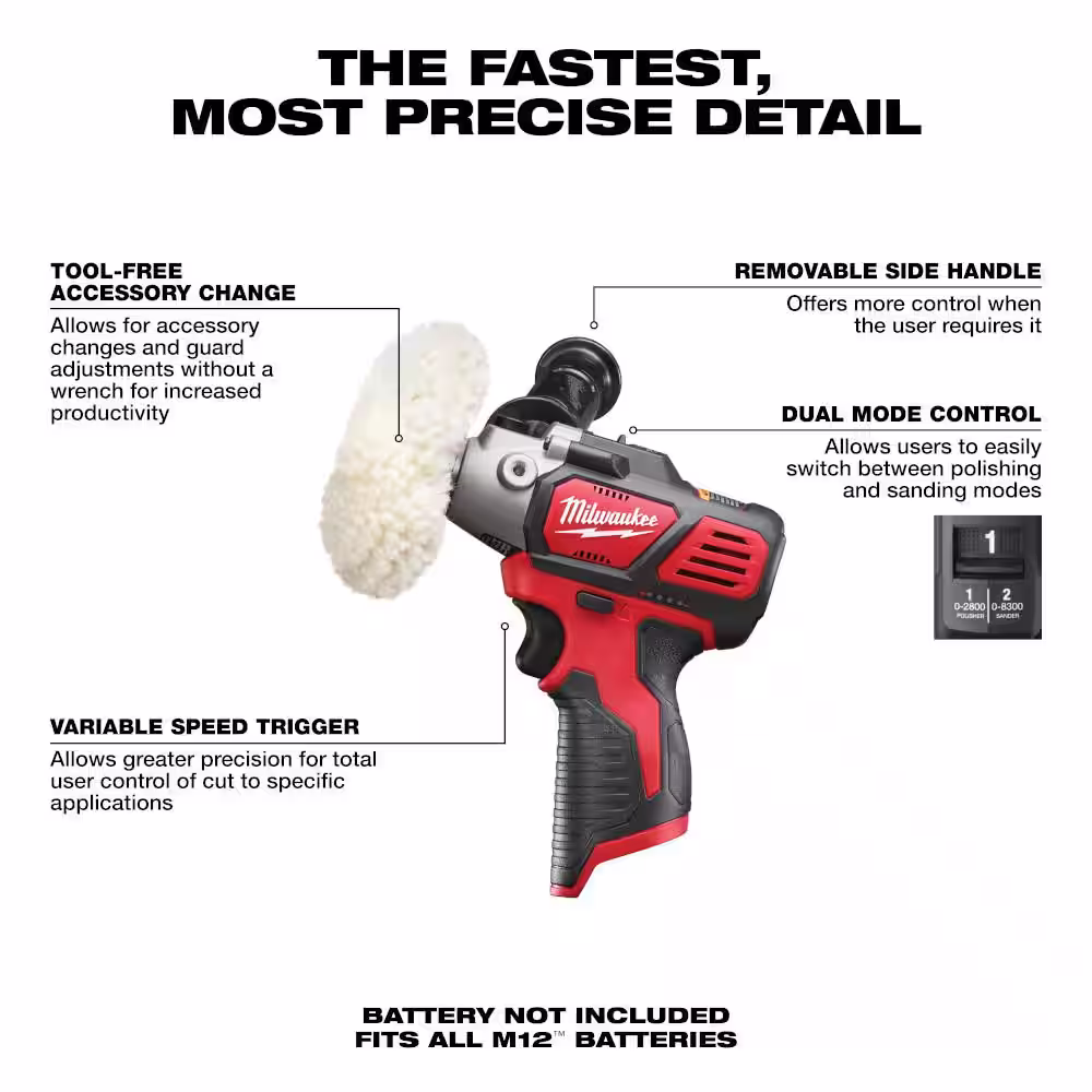 Milwaukee M12 12V Lithium-Ion Cordless Variable Speed Polisher/Sander (Tool-Only)