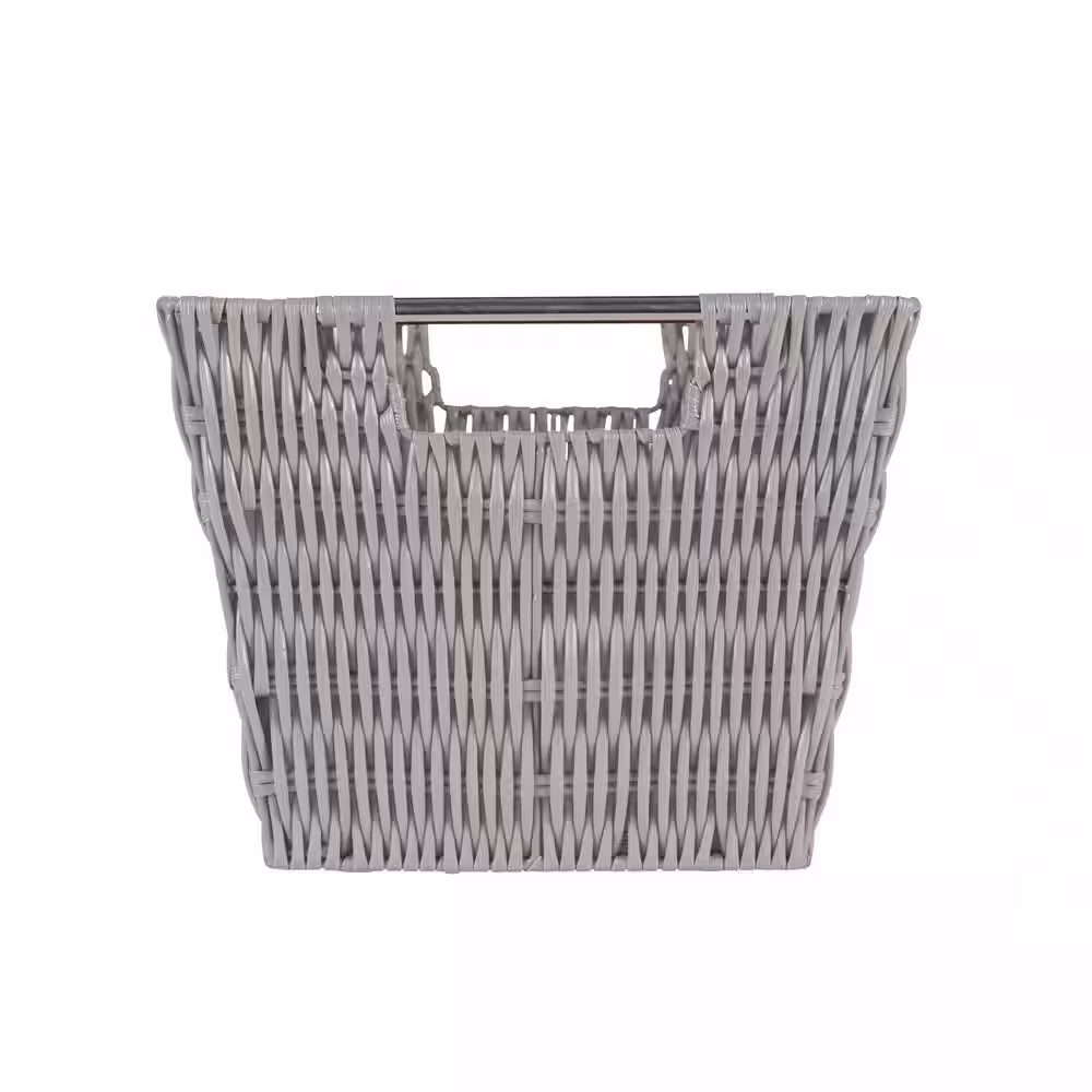 SIMPLIFY 8 in. x 10 in. Grey Medium Rattan Storage Tote Basket