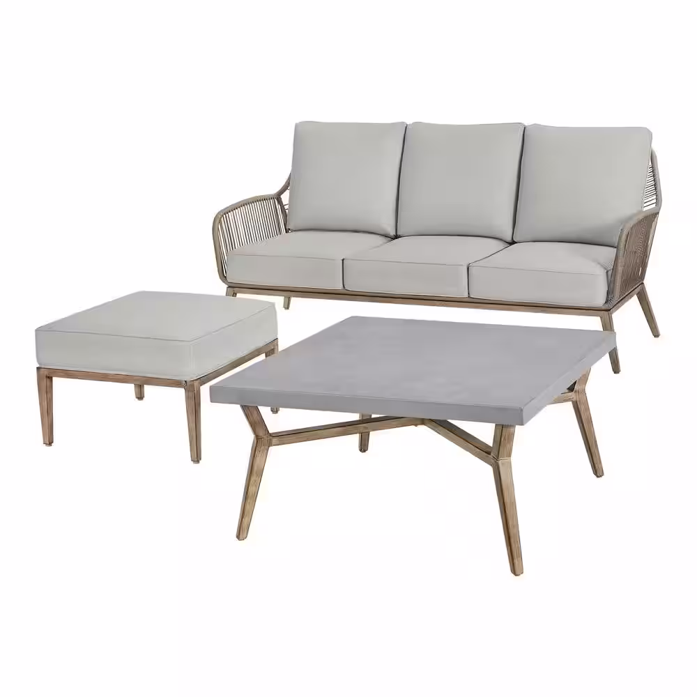 Hampton Bay Haymont 3-Piece Steel Wicker Outdoor Conversation Set and 36 in. x 36 in. Coffee Table with Beige Cushions
