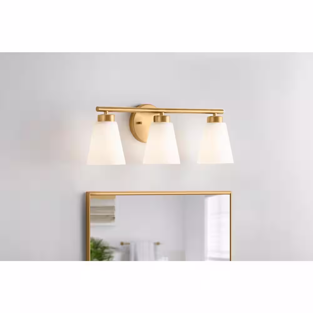 Hampton Bay Eastburn 22 in. 3-Light Gold Vanity Light with Frosted Glass Shades