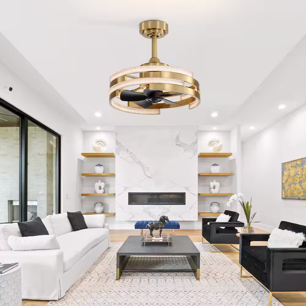 Breezary Ternence 18 in. Integrated LED Indoor Gold Crystal Ceiling Fan with Light and Remote Control Included