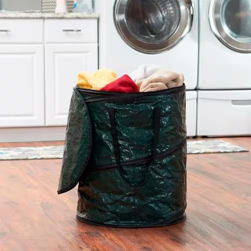 HOUSEHOLD ESSENTIALS Green, Collapsible, Large, Pop Up Hamper