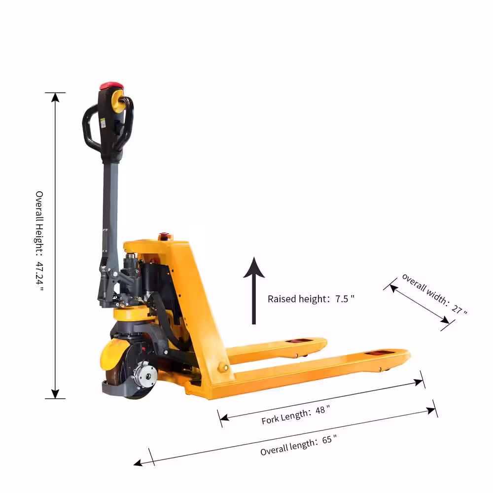 None 3300 lbs. 24V/20AH Lithium Battery Electric Pallet Jack Walkie Truck w/48 in. x 27 in. Fork Size 3.1 in. Fork Lowered
