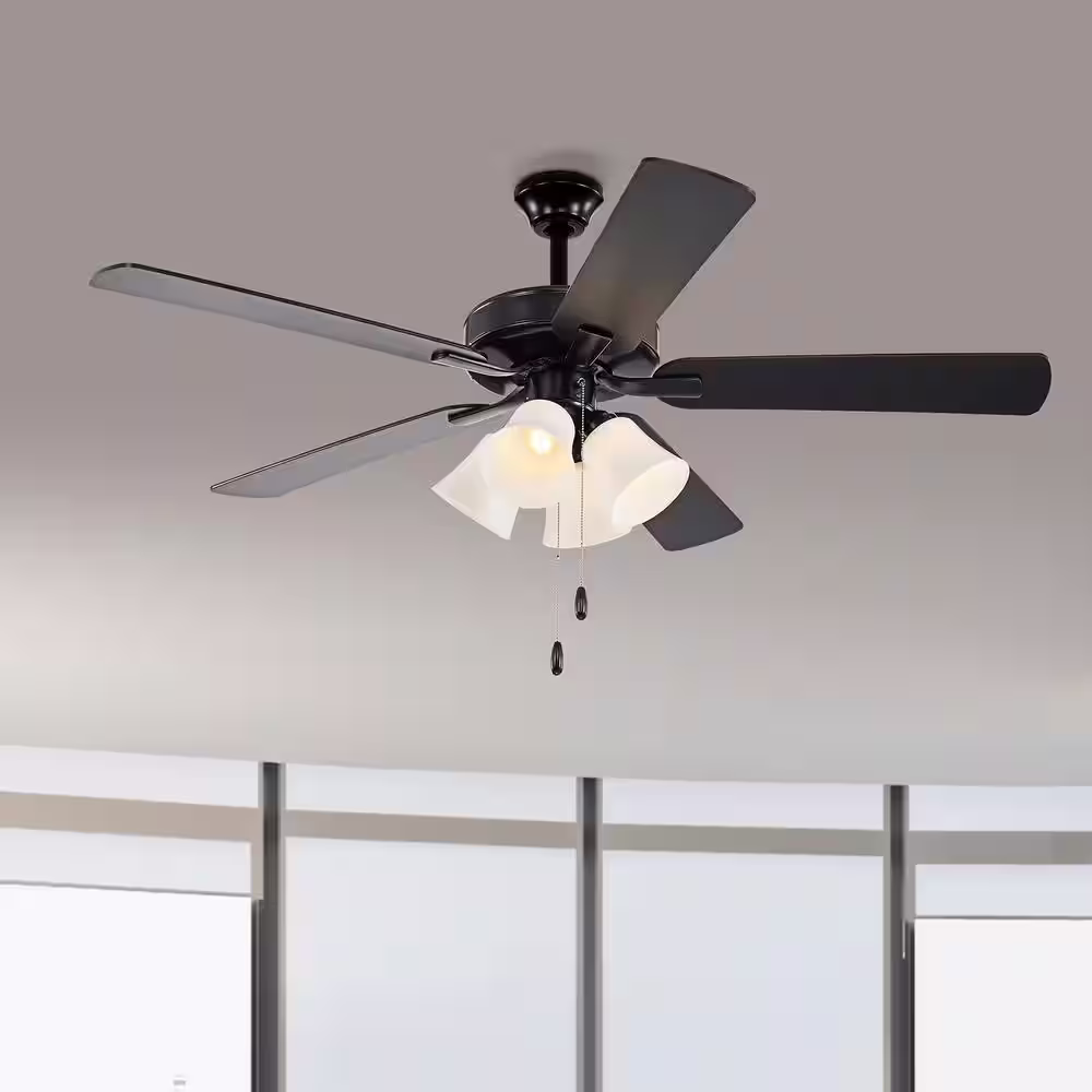 Edvivi 52 in. Indoor Matte Black 5-Blade Farmhouse Reversible Ceiling Fan with Light Kit and Pull Chain