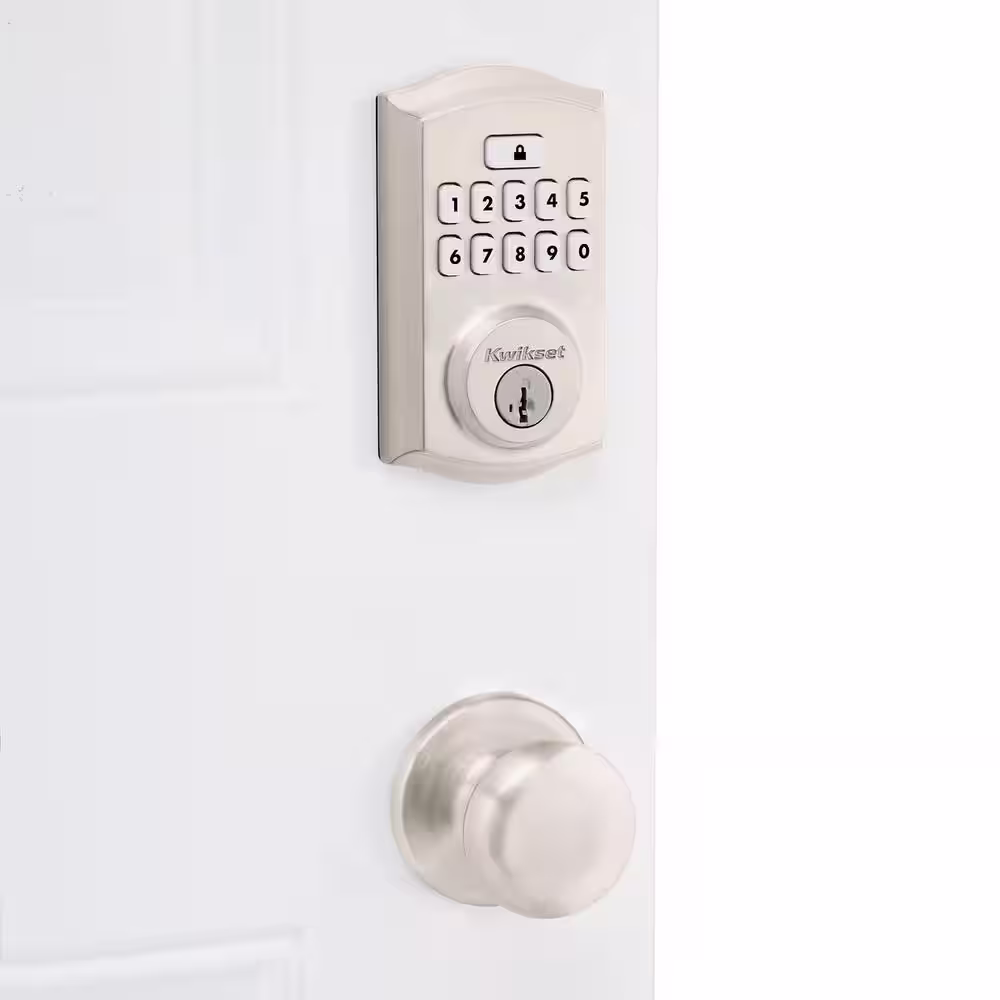 Kwikset SmartCode 260 Traditional Satin Nickel Keypad Electronic Deadbolt Feat SmartKey and Hancock Hall/Closet Knob Combo Pack