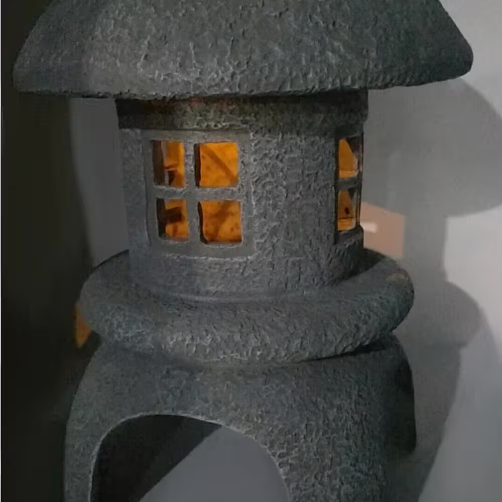 None Solar 17 in. Large Round Dome Pagoda in Stone Gray