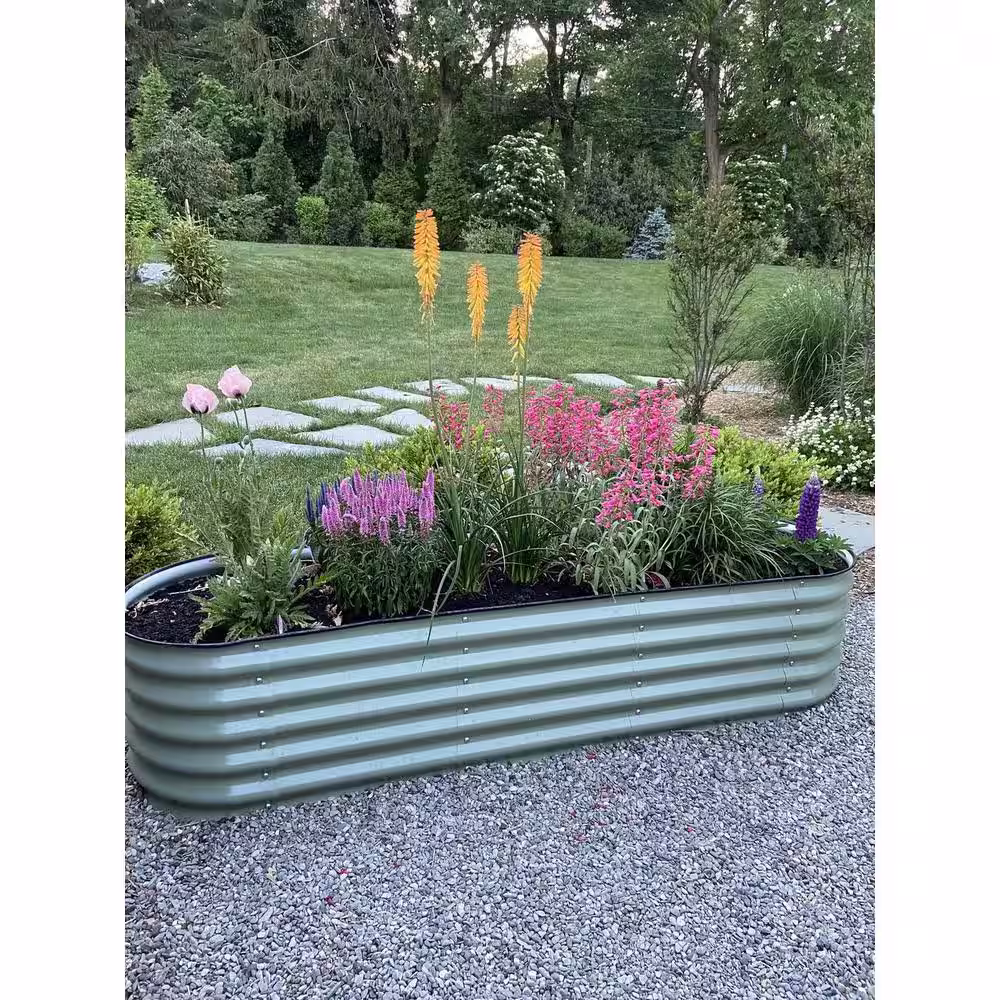 vego garden 17 in. Tall 6-In-1 Modular Olive Green Metal Raised Garden Bed Kit