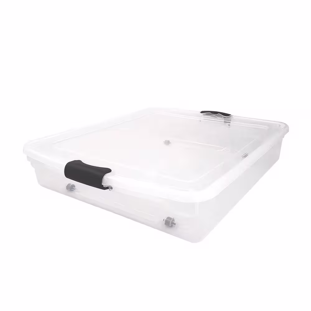 HOMZ 56 qt Full/Queen Underbed Clear Plastic Latching Storage Container, 4-Pack