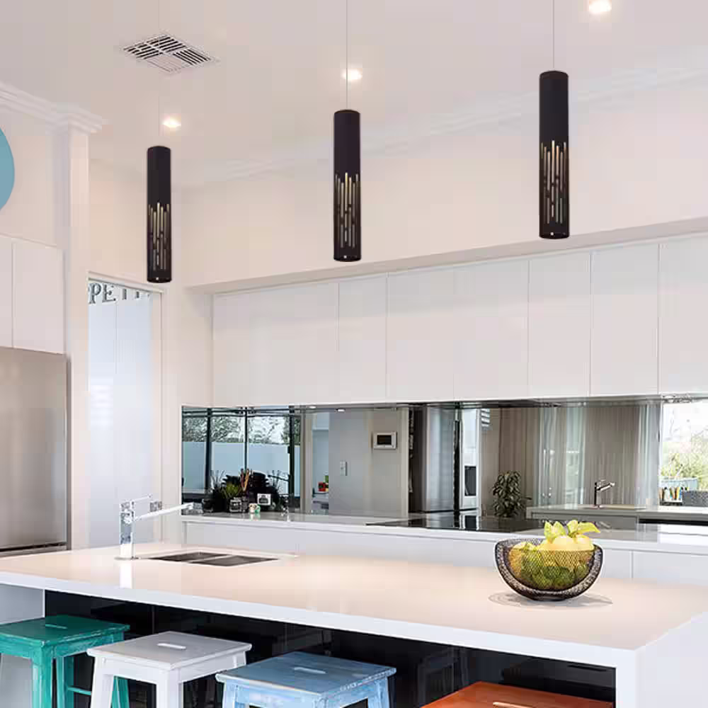 C Cattleya 1-Light Matte Black Hanging Pendant with Cylinder Metal Shade