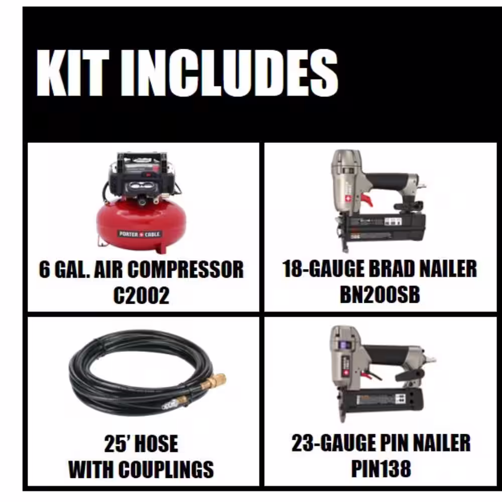 Porter-Cable 6 Gal. 150 PSI Portable Electric Air Compressor, 18-Gauge Brad Nailer and 23-Gauge 1-3/8 in. Pin Nailer