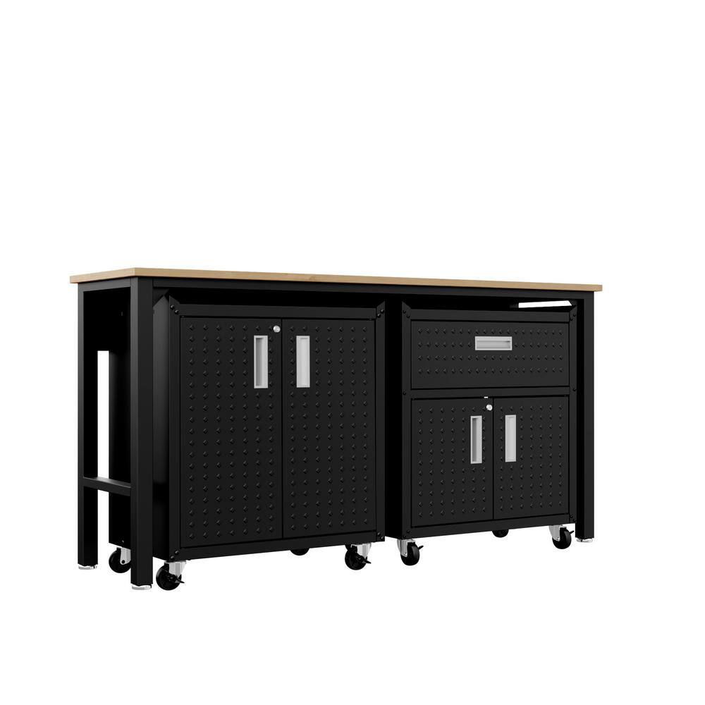 Manhattan Comfort Fortress 72.4 in. W x 37.6 in. H x 20.5 in. D Mobile Space-Saving Garage Storage System Set in Charcoal Grey (3-Piece)