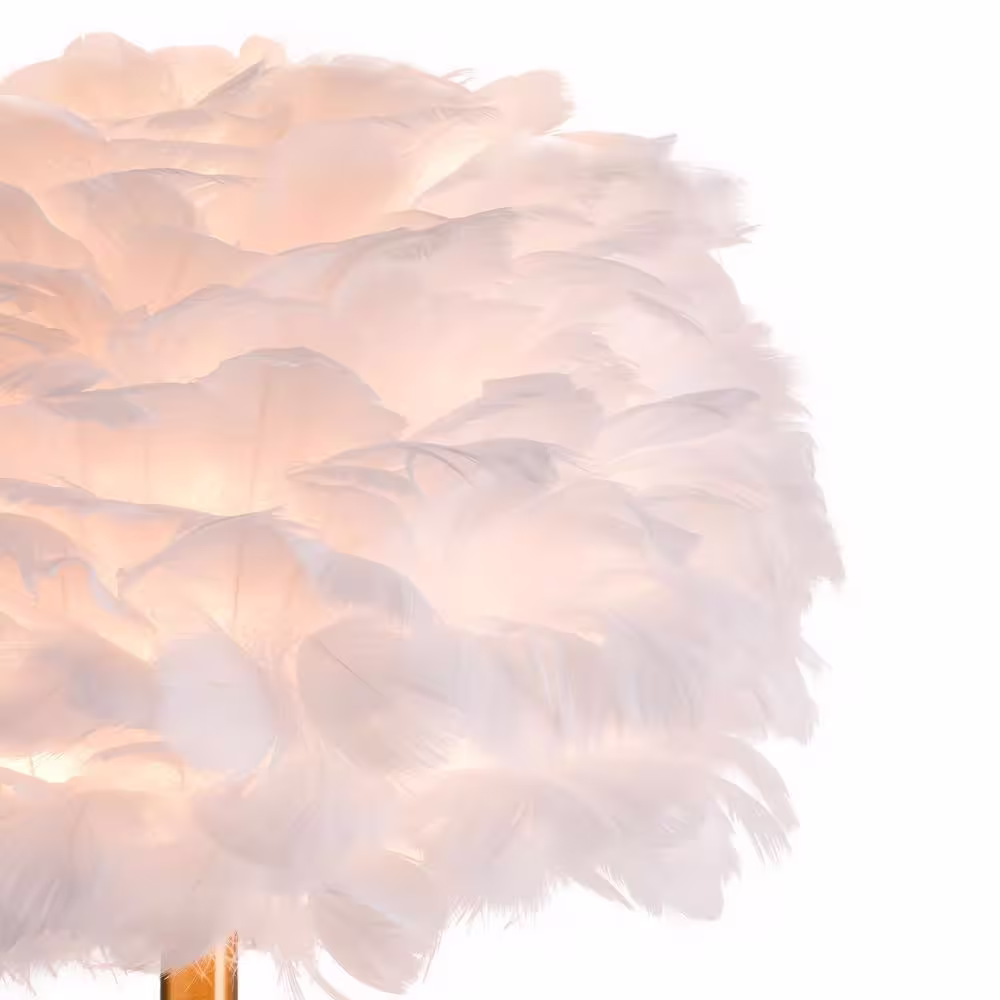 None 60 in. White Floor Lamp with White Feather Shade, Bright Floor Lamp for Living Reading Room Bedroom Kid Room
