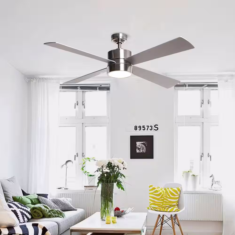Parrot Uncle Bucholz 52 in. 4-Blade LED Chrome Ceiling Fan with Light and Remote Control