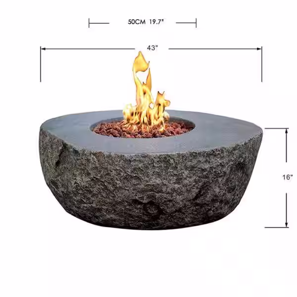 Elementi Boulder 43 in. x 35 in. x 16 in. Irregular Oval Concrete Natural Gas Fire Pit Table in Dark Gray