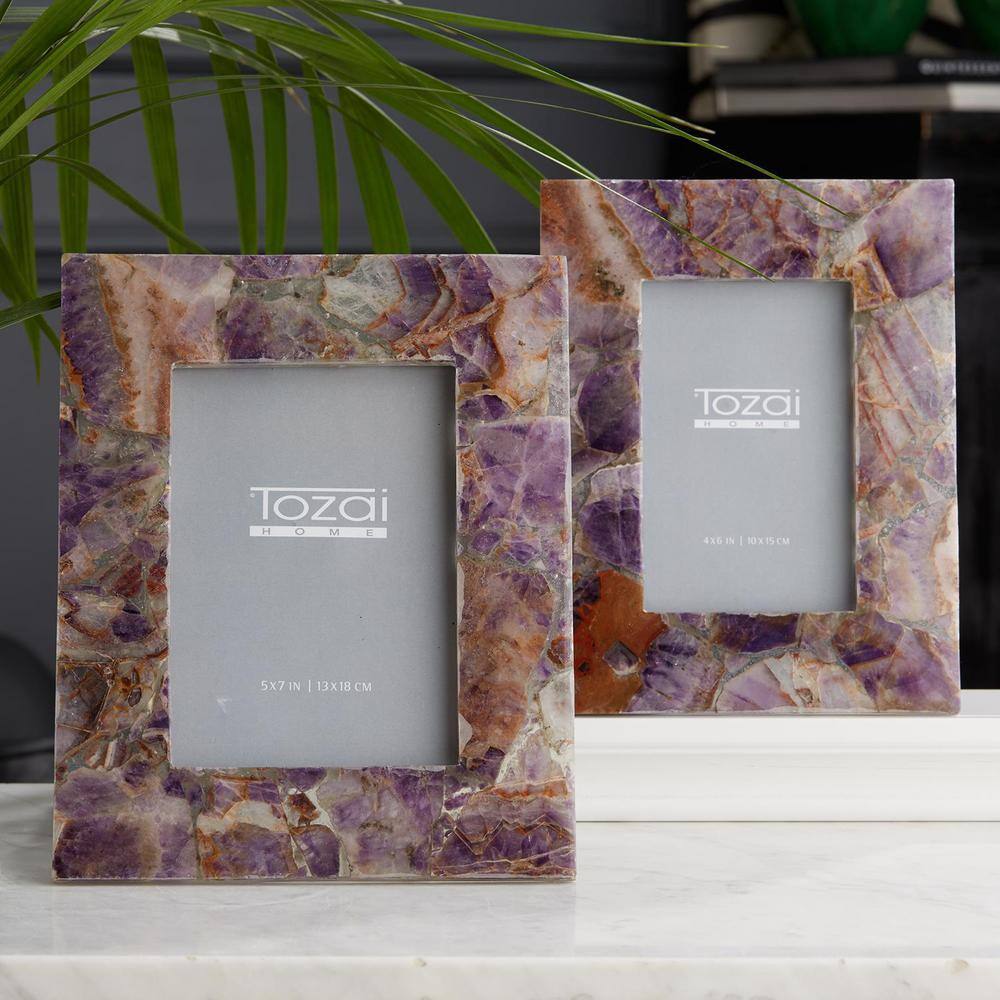 Two's Company Purple Amethyst Picture Frames in Gift Box Includes 2-Sizes:4 in. x 6 in. and 5 in. x 7 in. (Set of 2)