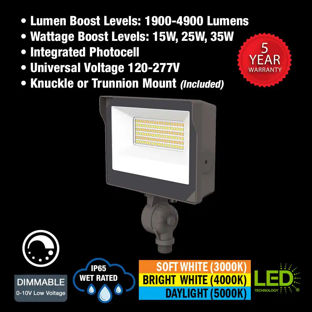 ETi 100-Watt Equivalent 1900-4900 Lumens Bronze LED Flood Light 120-277V Photocell Enable/Disable Switch