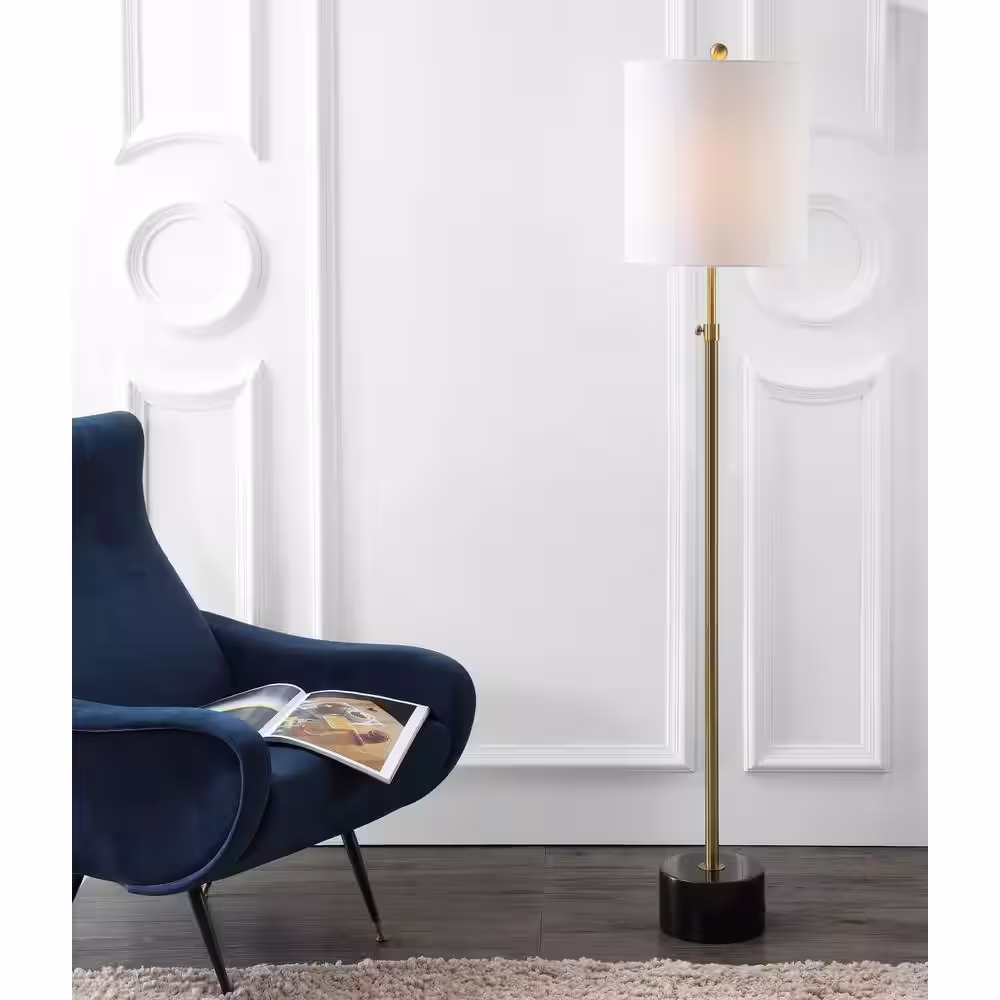 JONATHAN Y Crosby 66 in. Brass/Black Marble Metal Adjustable Height Floor Lamp