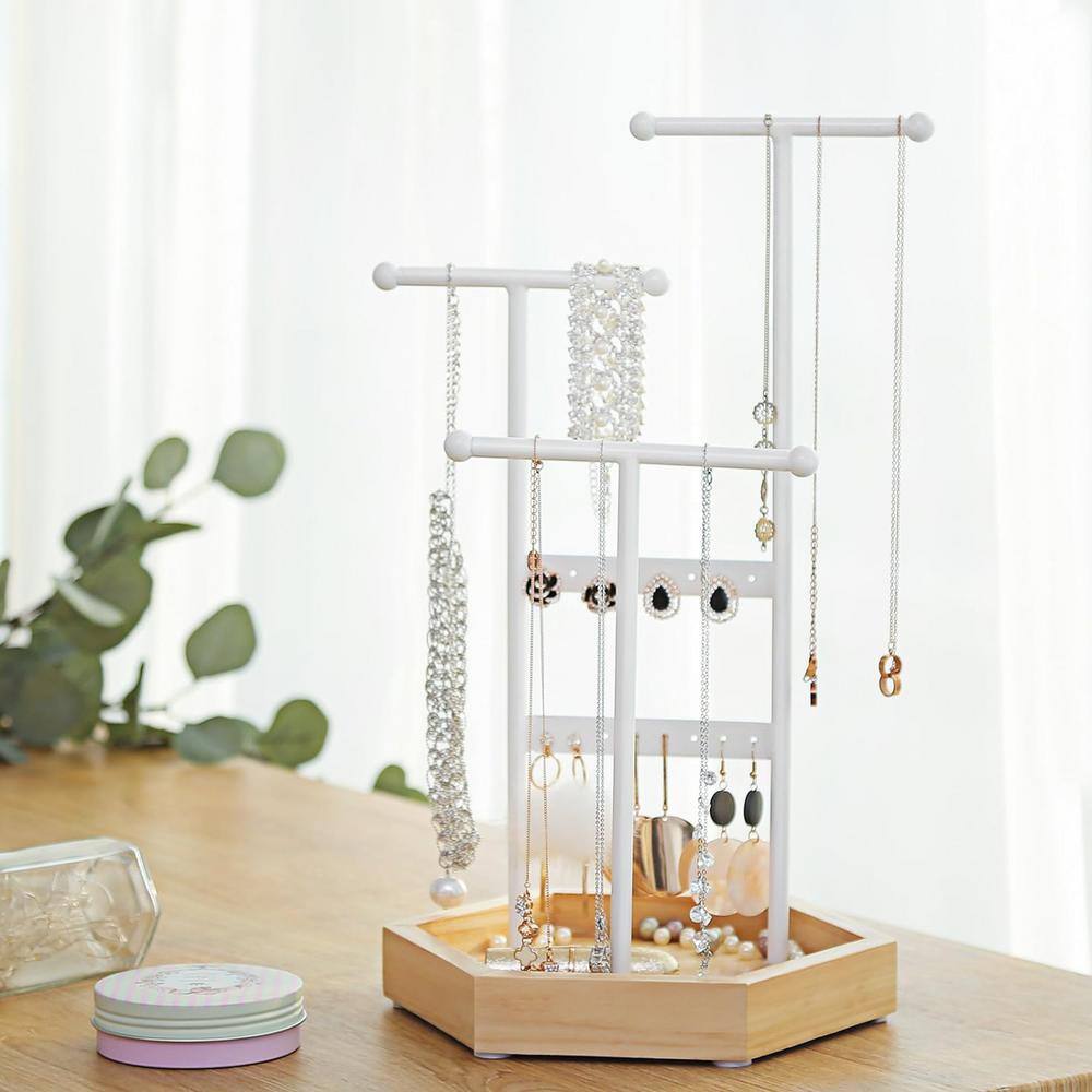 SONGMICS Metal Wood Jewellery Tree Necklaces, White