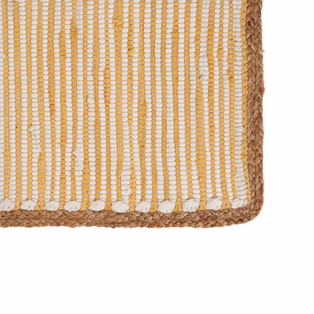 LR Home Sunny Day 13 in. x 19 in. White / Yellow Striped Jute Border Cotton Placemat (Set of 4)