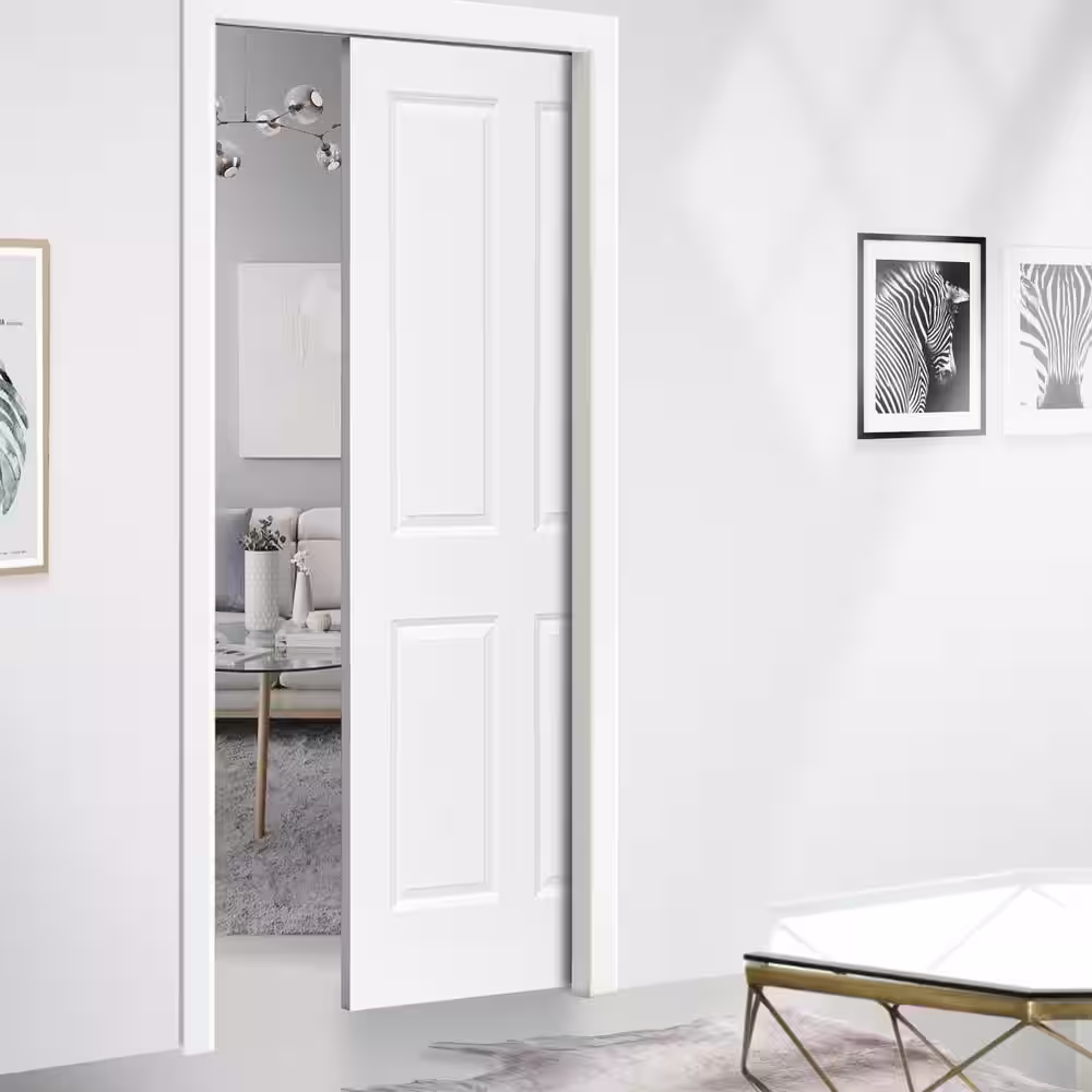 CALHOME 30 in. x 80 in. 4-Panel White Primed Composite MDF Hollow Core Interior Door Slab For Pocket Door
