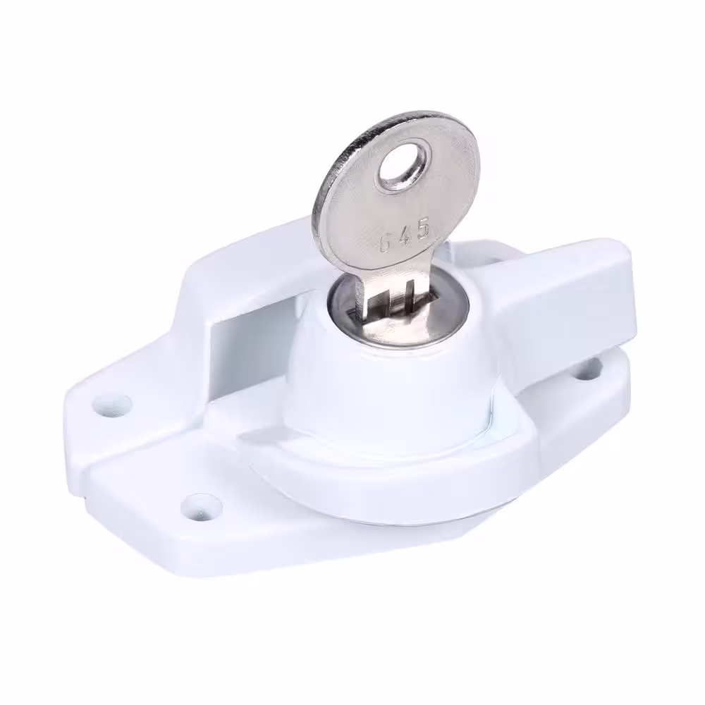 Prime-Line Keyed Sash Lock, 2 in. Hole Centers, Heavy Duty Zinc Diecast, White Finish