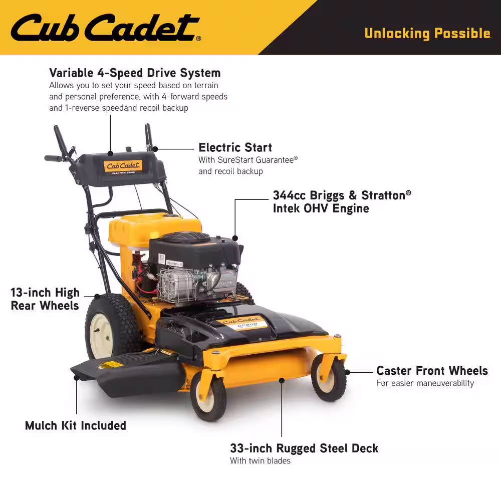 Cub Cadet 33 in. 10.5 HP Briggs and Stratton Electric Start Gas Engine Wide Area Walk Behind Self Propelled Lawn Mower