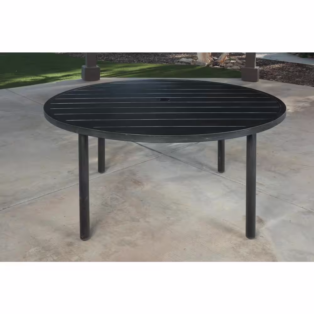 Pacific Casual Columbus Circle 7-Piece Metal Round Outdoor Dining Set with Light Brown Cushion