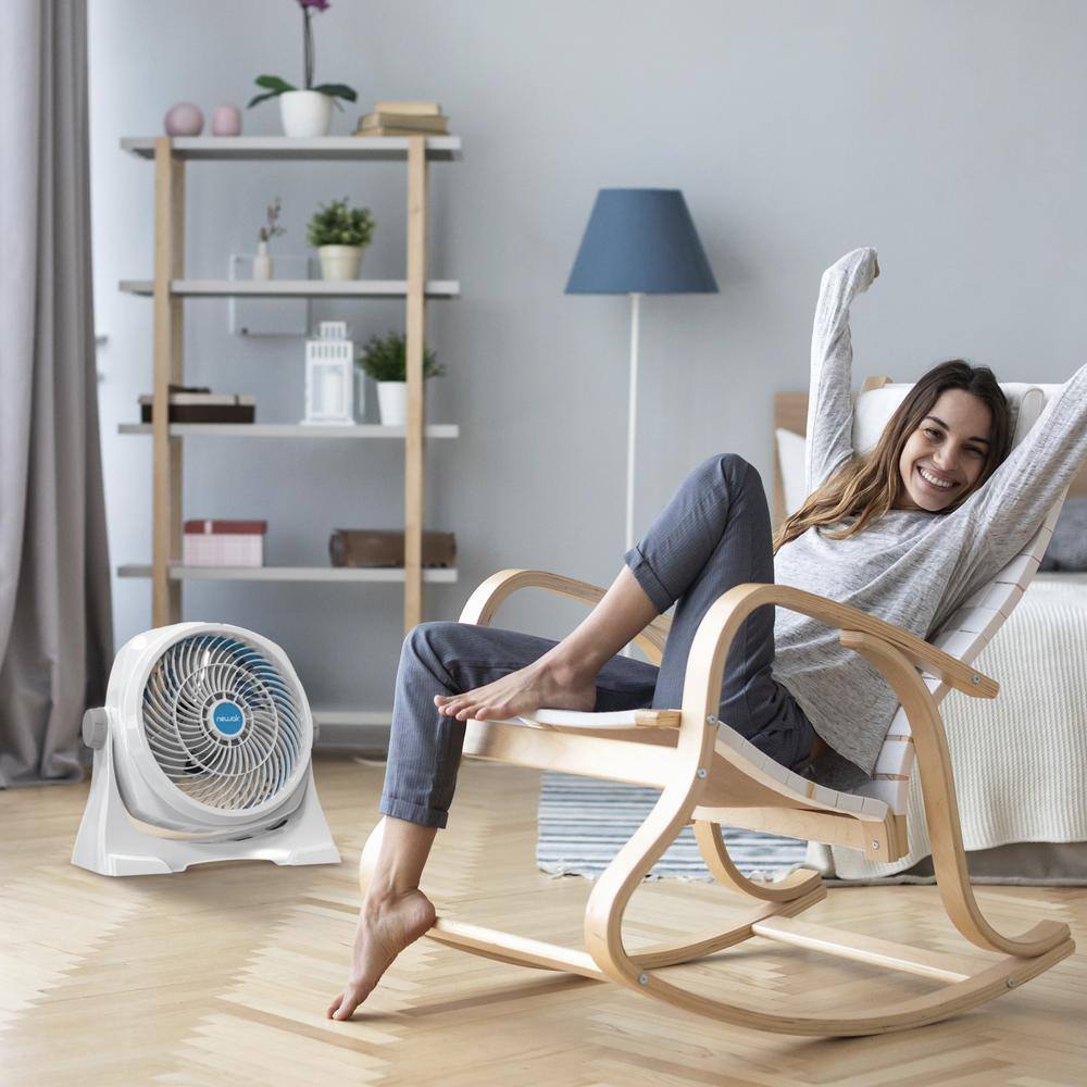 NewAir 12 in. 3 Fan Speed Compact 2-in-1 Air Circulator Wall or Floor Fan in White with RingForce and Adjustable Pivot Head