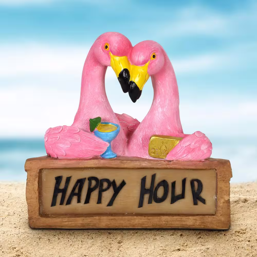 Exhart Solar Happy Hour Flamingos Statue