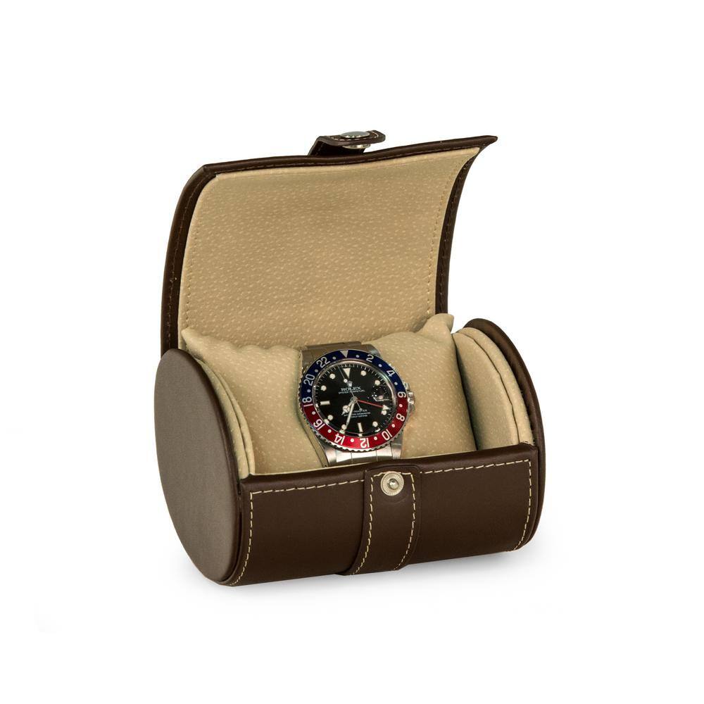 BEY-BERK Brown Leather Single Watch Travel Case