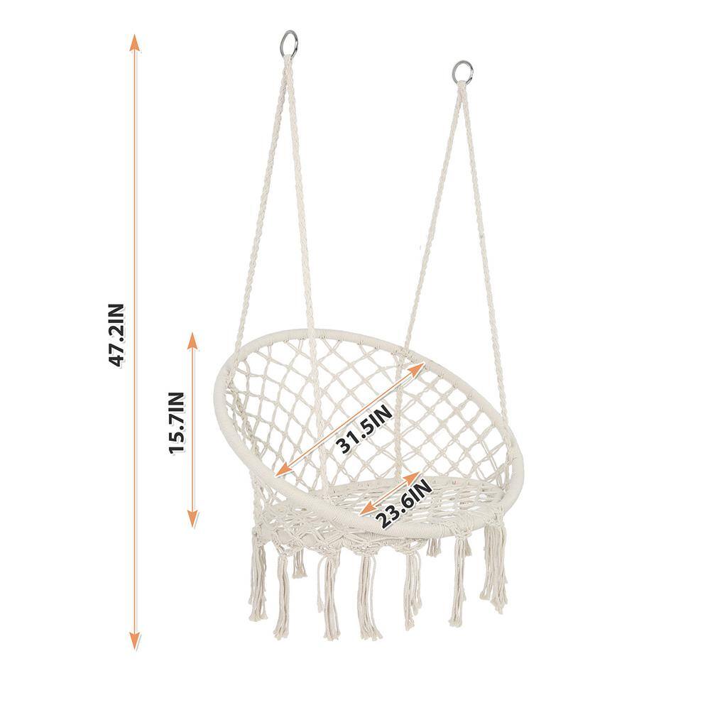 None 15.7 in. L Hammock Chair Macrame Swing Maximum 330 lbs. Hanging Cotton Rope Hammock Swing Chair for Indoor and Outdoor