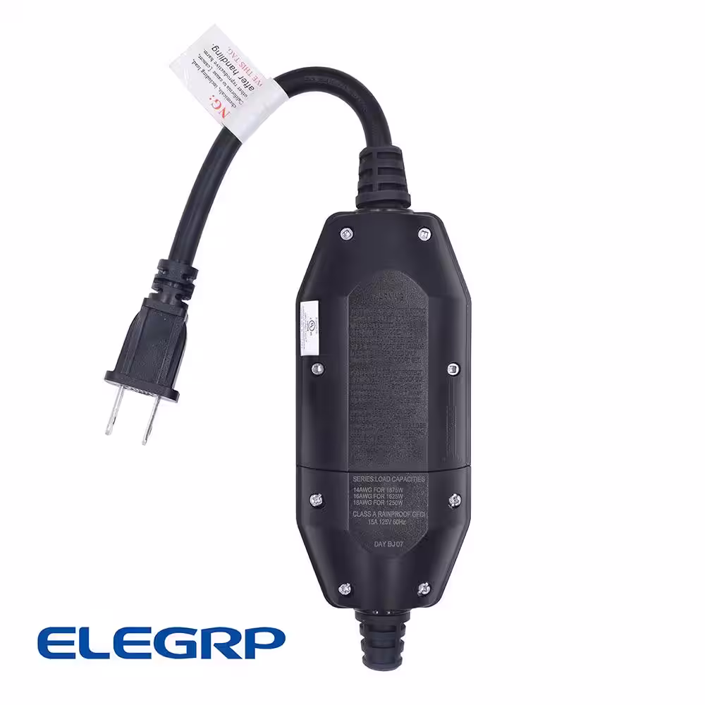 ELEGRP 1.65 ft. 15 Amp Automatic Reset 2 Prong Portable GFCI Replacement Right Angle Plug Assembly