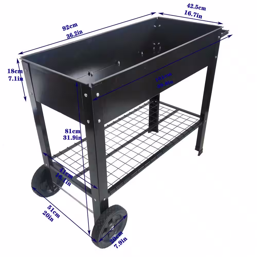 None Mobile Metal Raised Garden Bed Cart with Legs, Elevated Tall Planter Box with Wheels