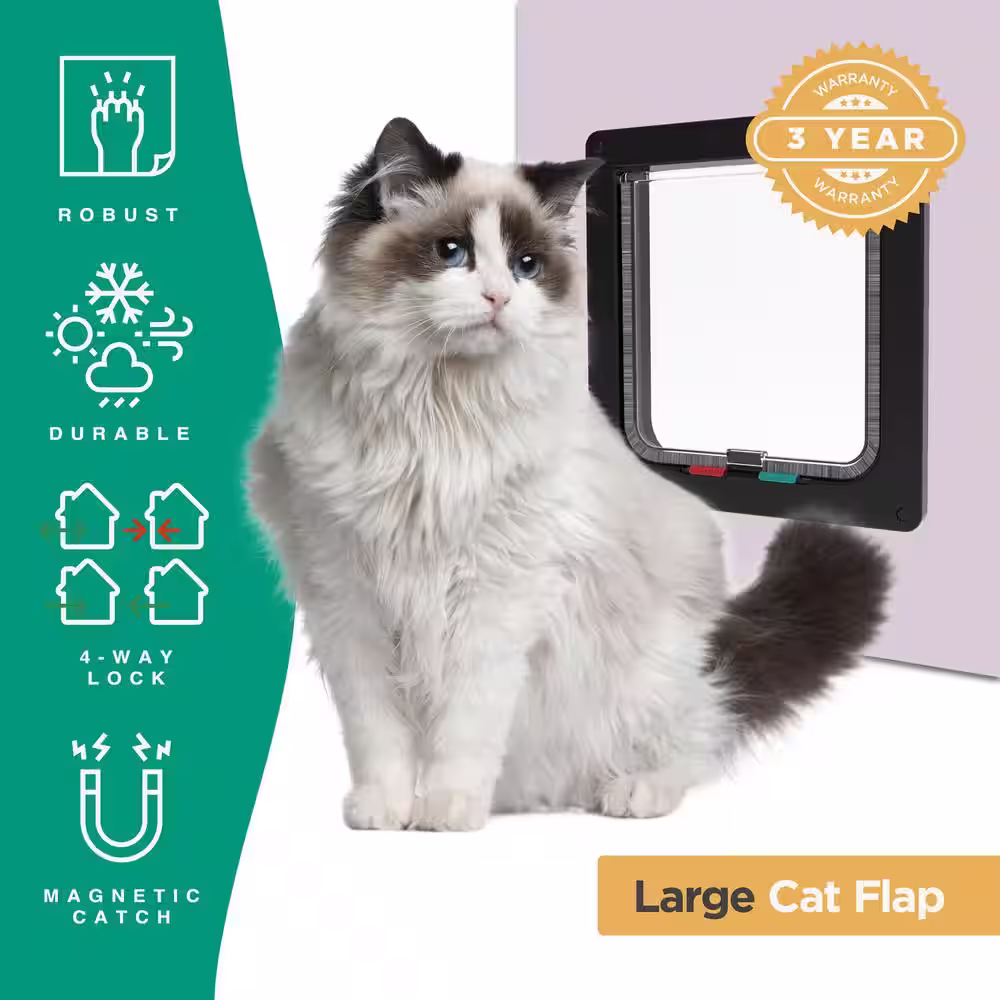 Hakuna Pets Large Black Cat Flap, Pets Up to 20 lbs.