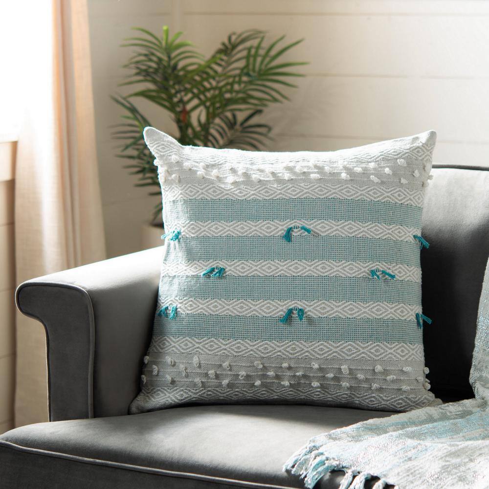 SAFAVIEH Billi Beige/Teal 20 in. x 20 in. Throw Pillow