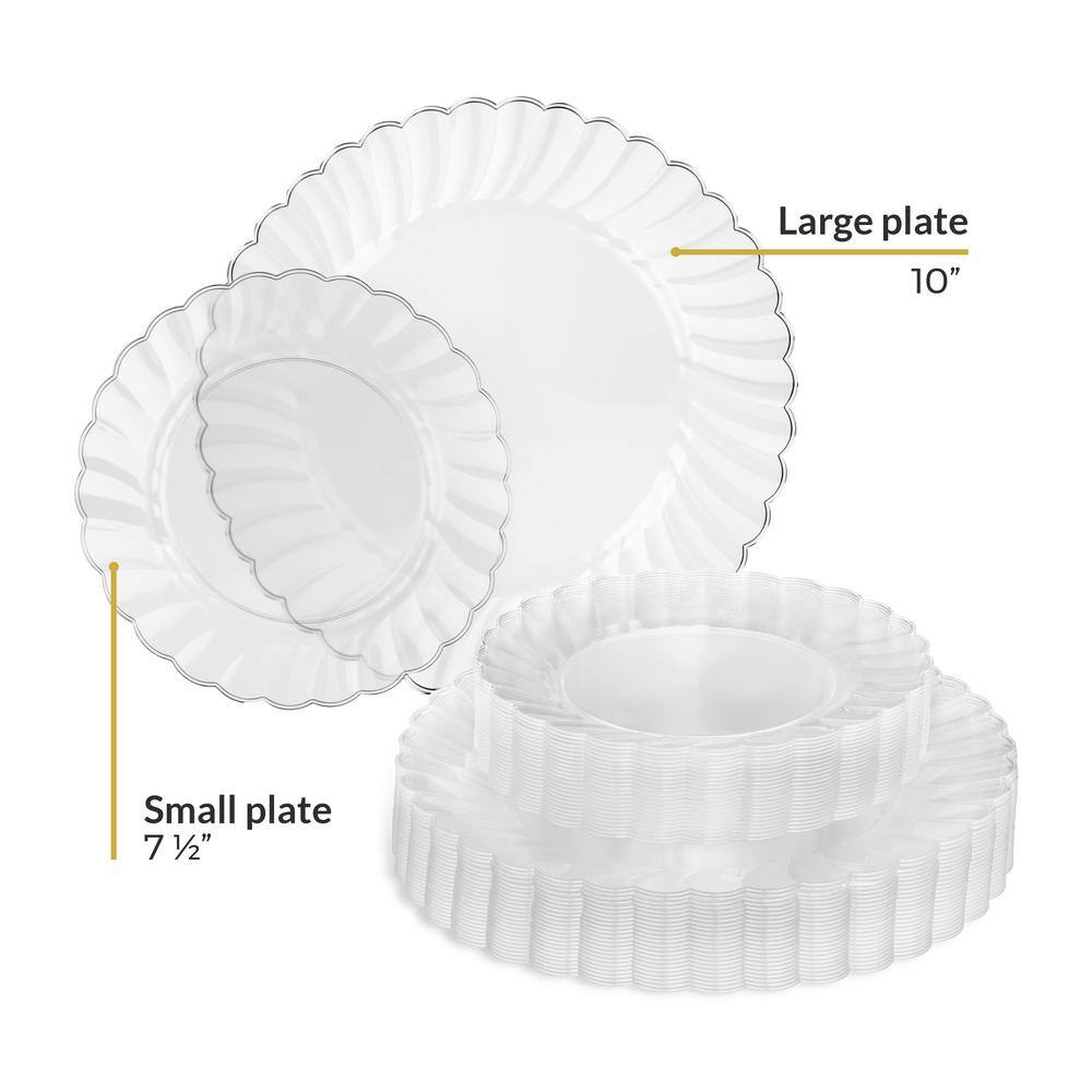 None Scalloped Edge 10 in. and 7 in. Clear Disposable Plastic Combo Plates (Set of 25)