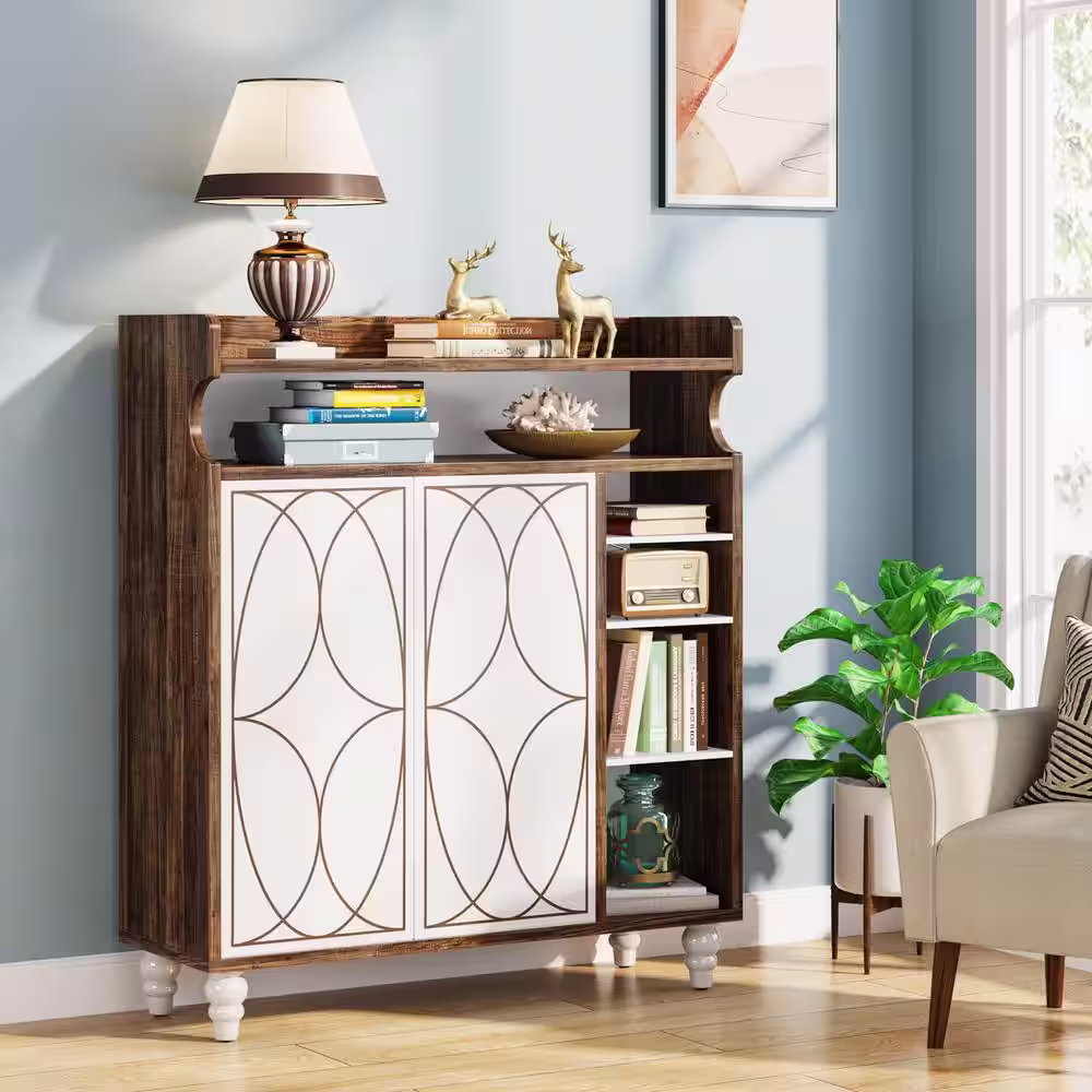 Tribesigns 41 in. H x 35 in. W White and Brown Wood Shoe Storage Cabinet