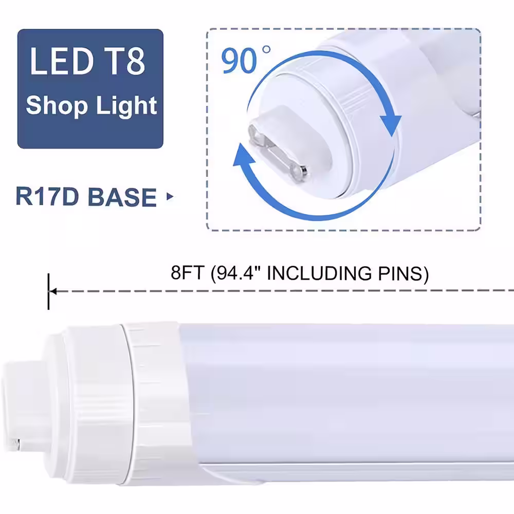 Viribright 120-Watt 96 in. Equivalent Linear T8 Tube LED Tubular Bulb (Frosted) (5000K) (10-Pack)